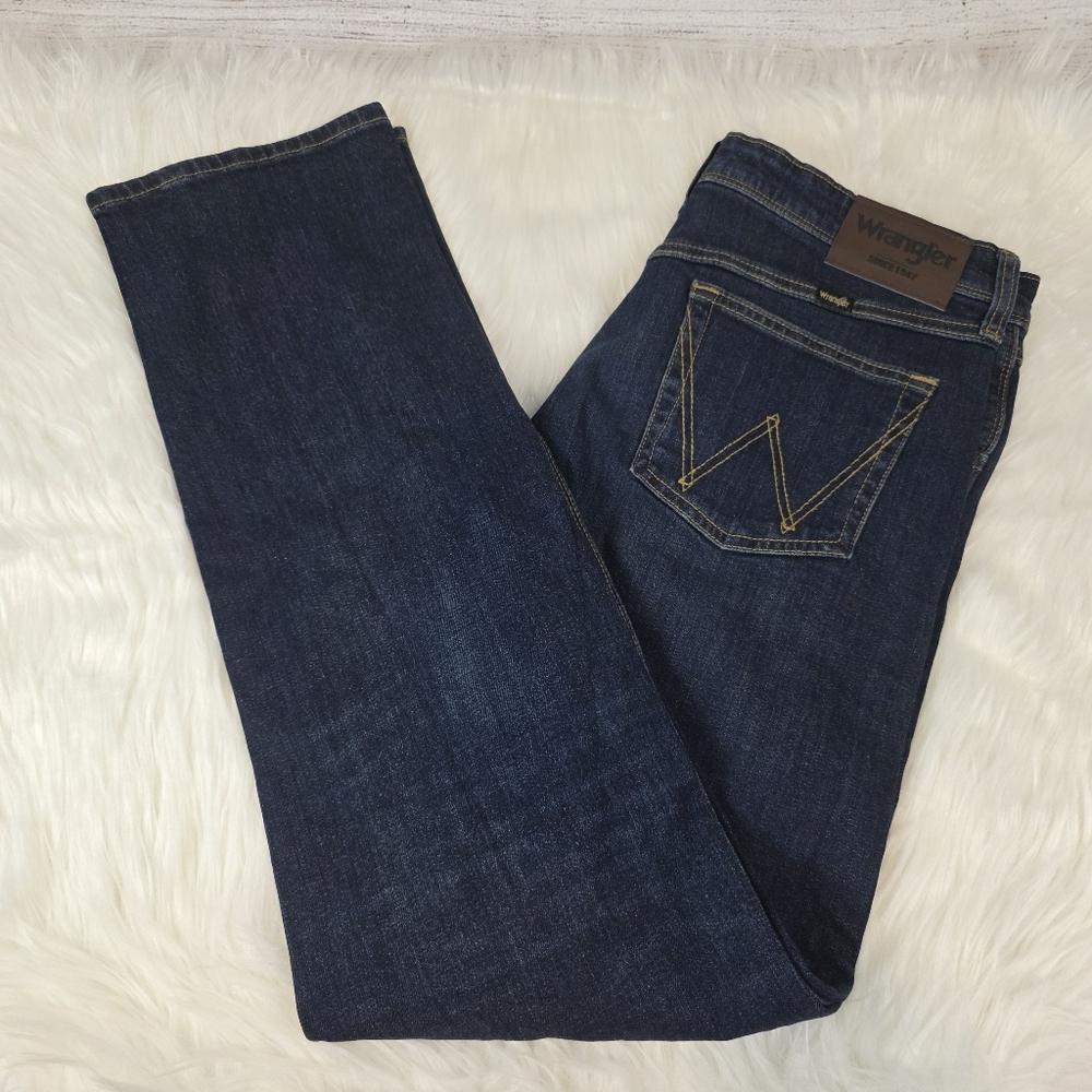 Wrangler Men's Dark Blue Regular Fit Straight Leg Denim Jeans